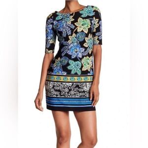 Eliza J Floral Print Midi Dress - Blue and Green